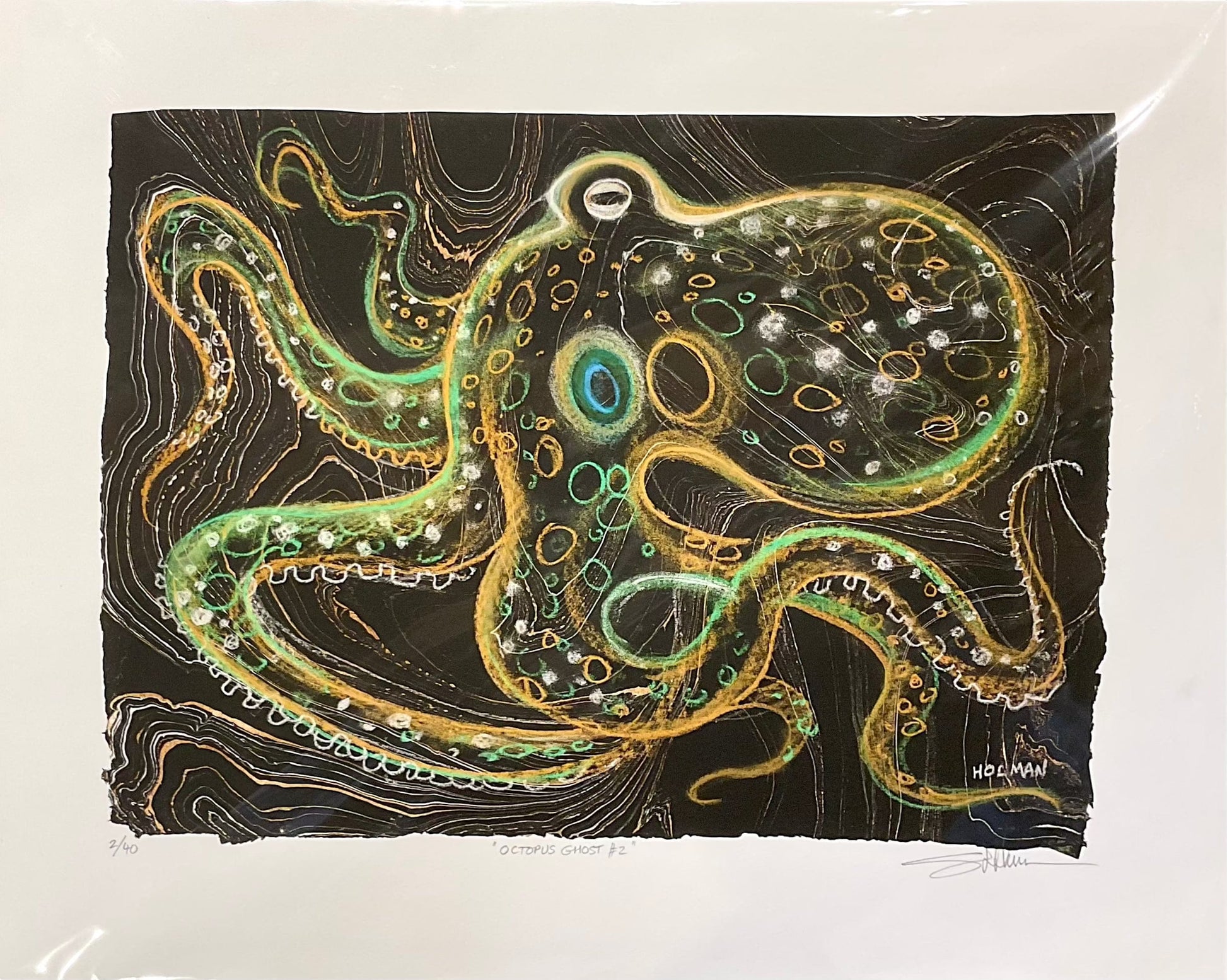 "Octopus Ghost #2" Giclee Print in Green/Yellow Stephen Holman Consignment