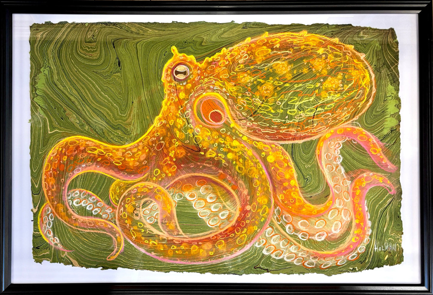 "Orange Octo-Pastel" Original Pastel Drawing - Framed Stephen Holman Consignment