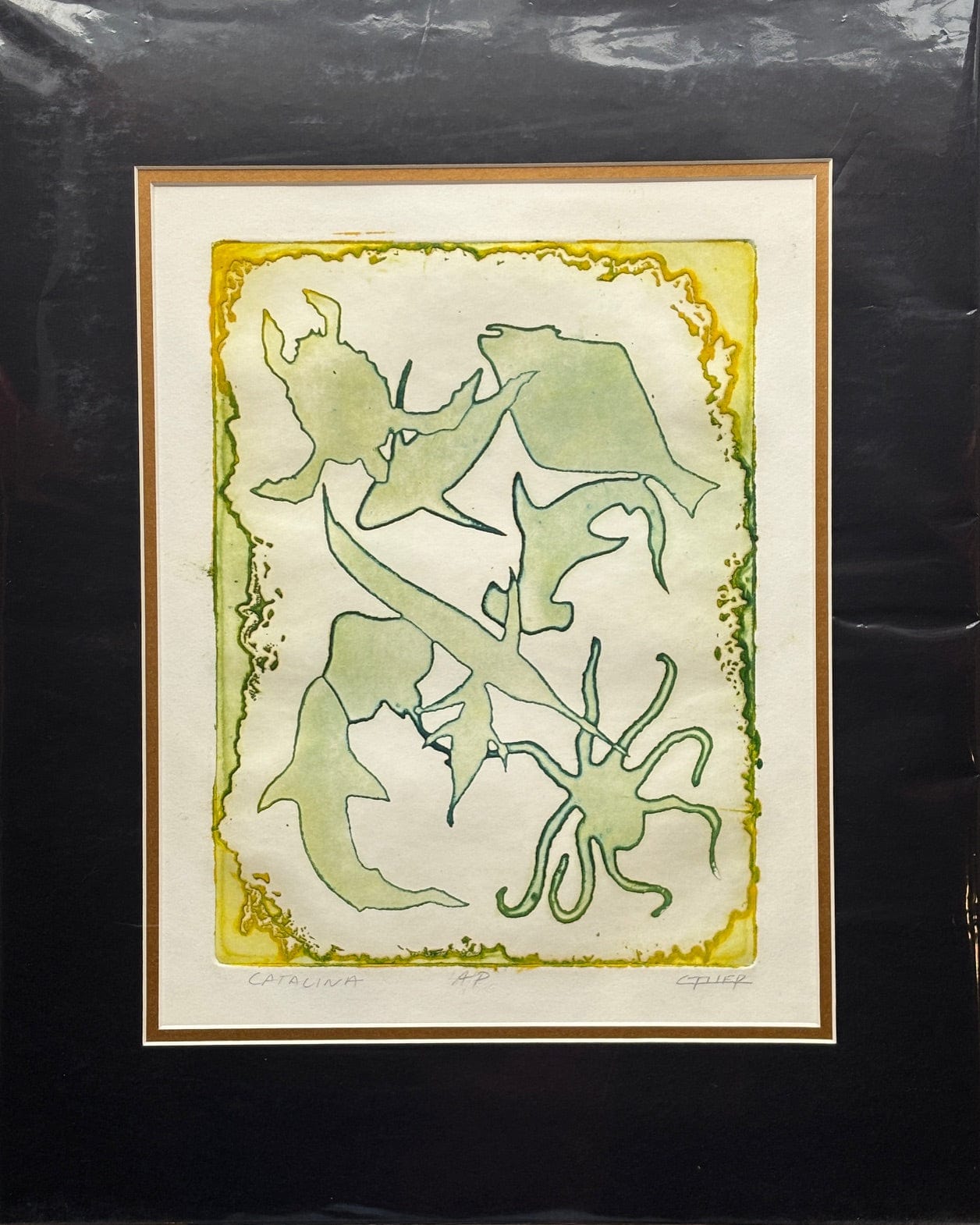 Original Intaglio Print (Zinc Plate Etching) M Gower Consignment (16" x 20") Yellow-Green