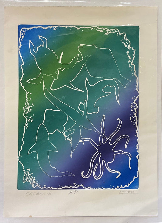 Original Intaglio Print (Zinc Plate Etching) M Gower Consignment Blue-Green-Purple Tones