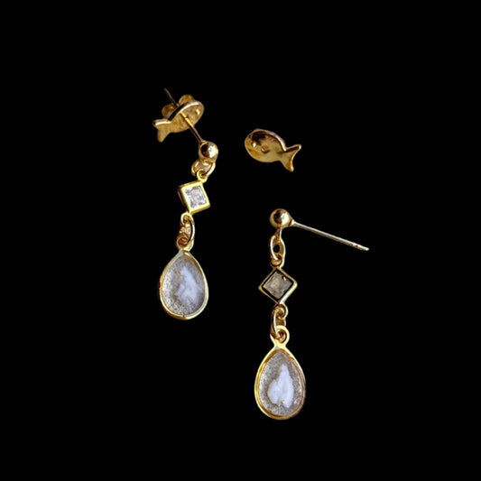 Otolith Drop Earrings Magdalena Consignment Gold Drop with Diamond Shaped Czech Glass