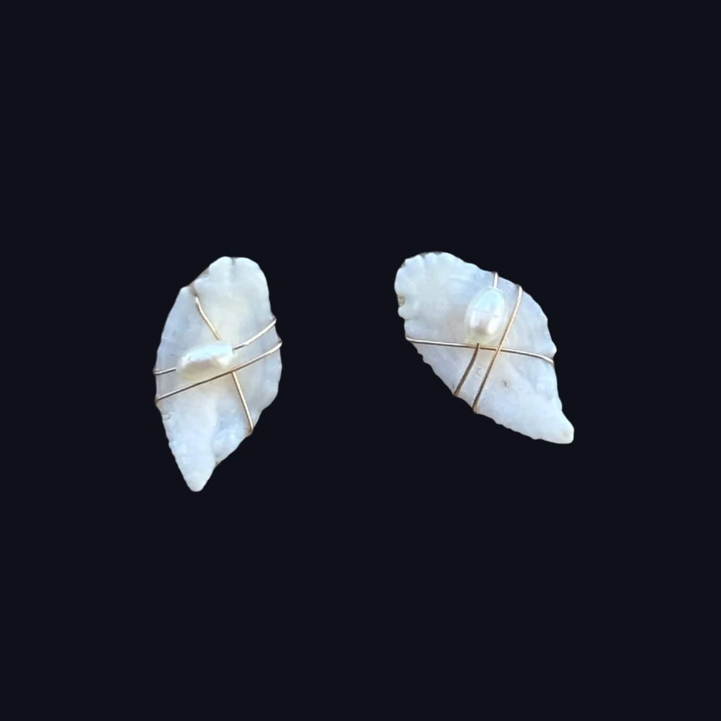 Otolith Post Earrings Magdalena Consignment 14K Gold-Filled Wire Wrapped - Diamond shaped w/PEARLS