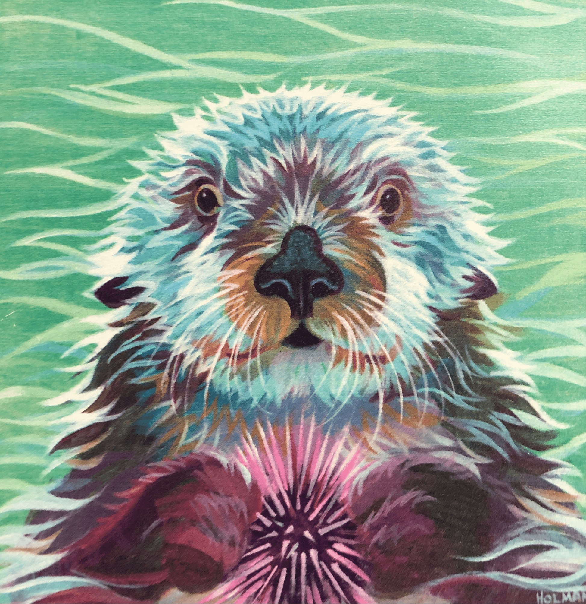 Otter Print on Wood Panel Stephen Holman Consignment