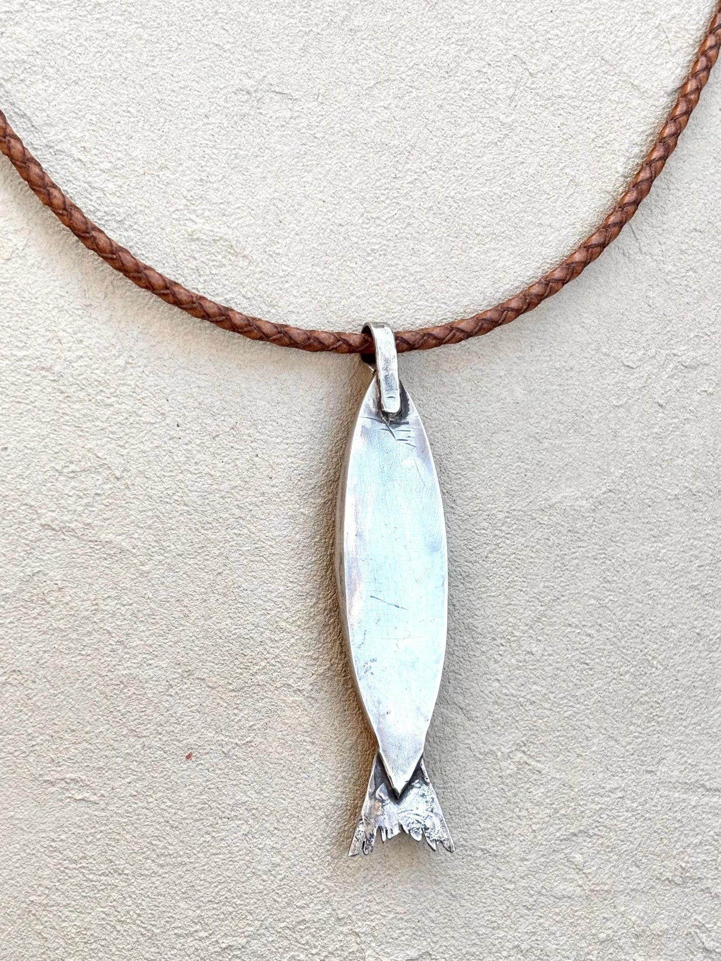 Petrified Wood Fish set in Sterling - Pendant on Leather TERRY W. Consignment