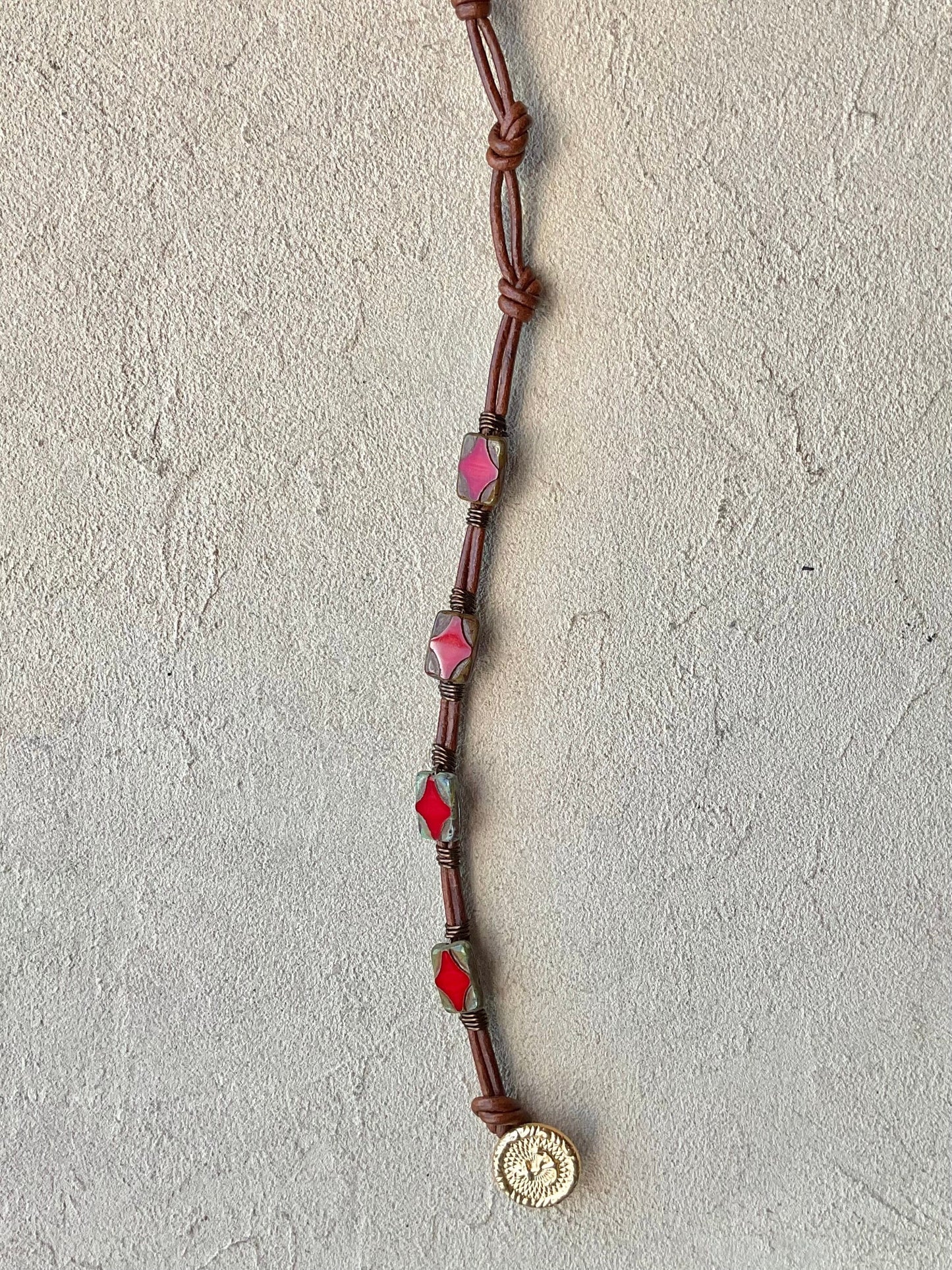 "Picasso" Bead Leather Bracelets Heidi Duran Inventory RED