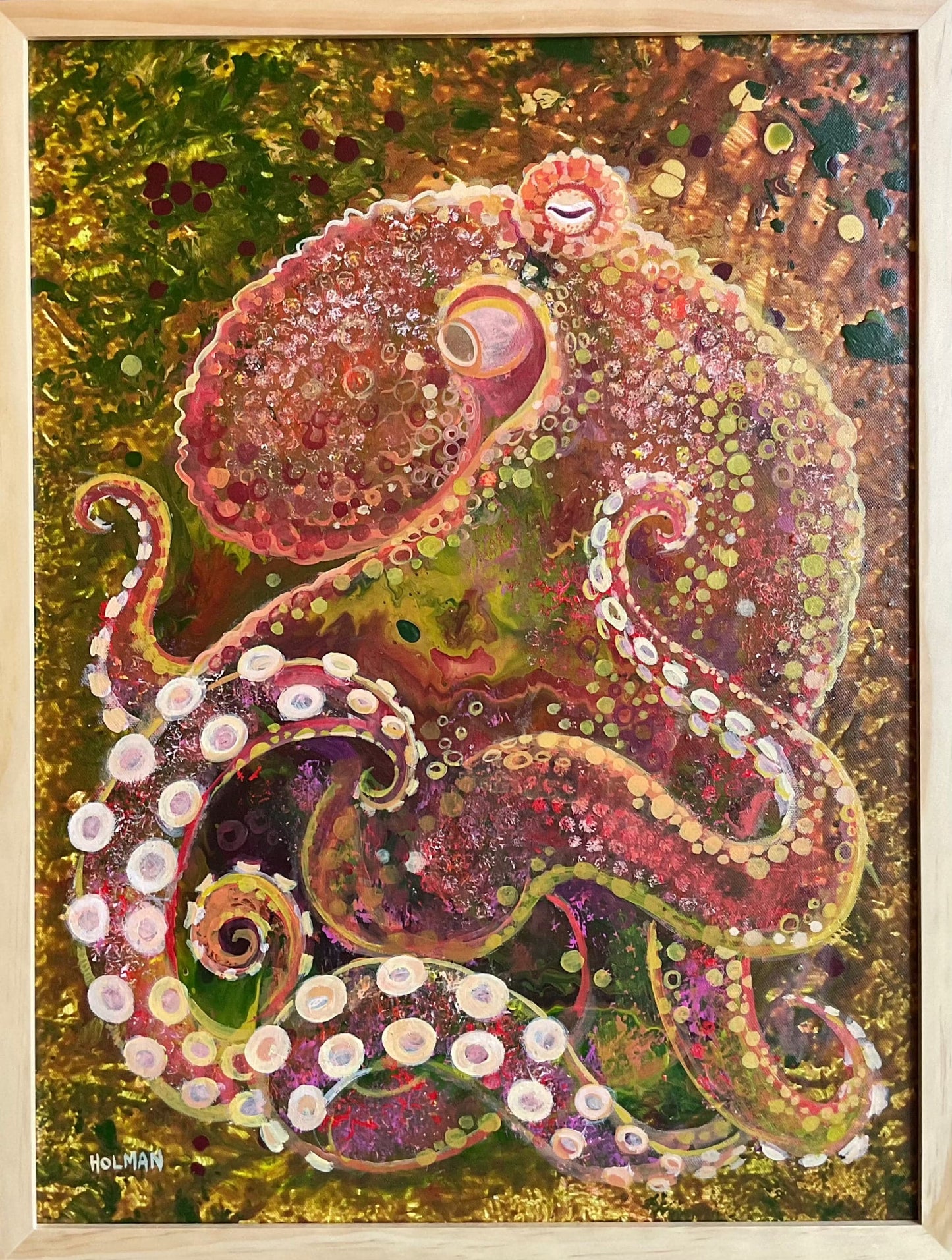 "Red Octo-Acrylic" Original Framed Painting Stephen Holman Consignment
