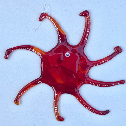 Red Octopus  Flat  Fused Glass Yen Joy Consignment