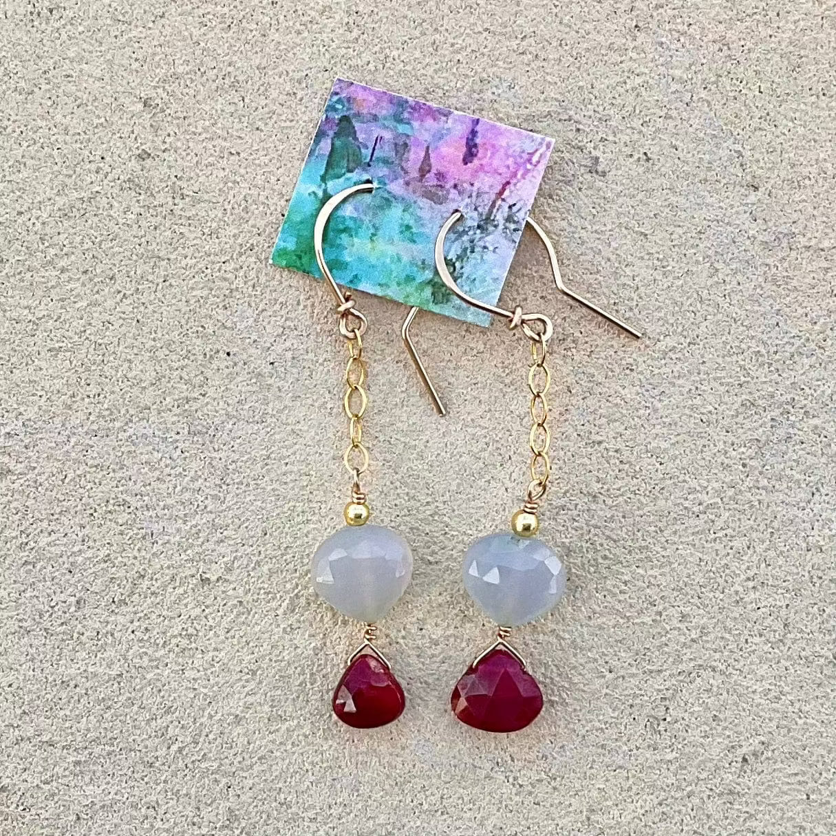 Ruby 14K GF Earrings Elise Peters Inventory Chalcedony and Ruby