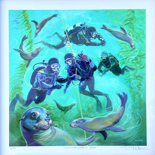 "Sea Lion Safety Stop" Giclee Print - Framed Stephen Holman Consignment