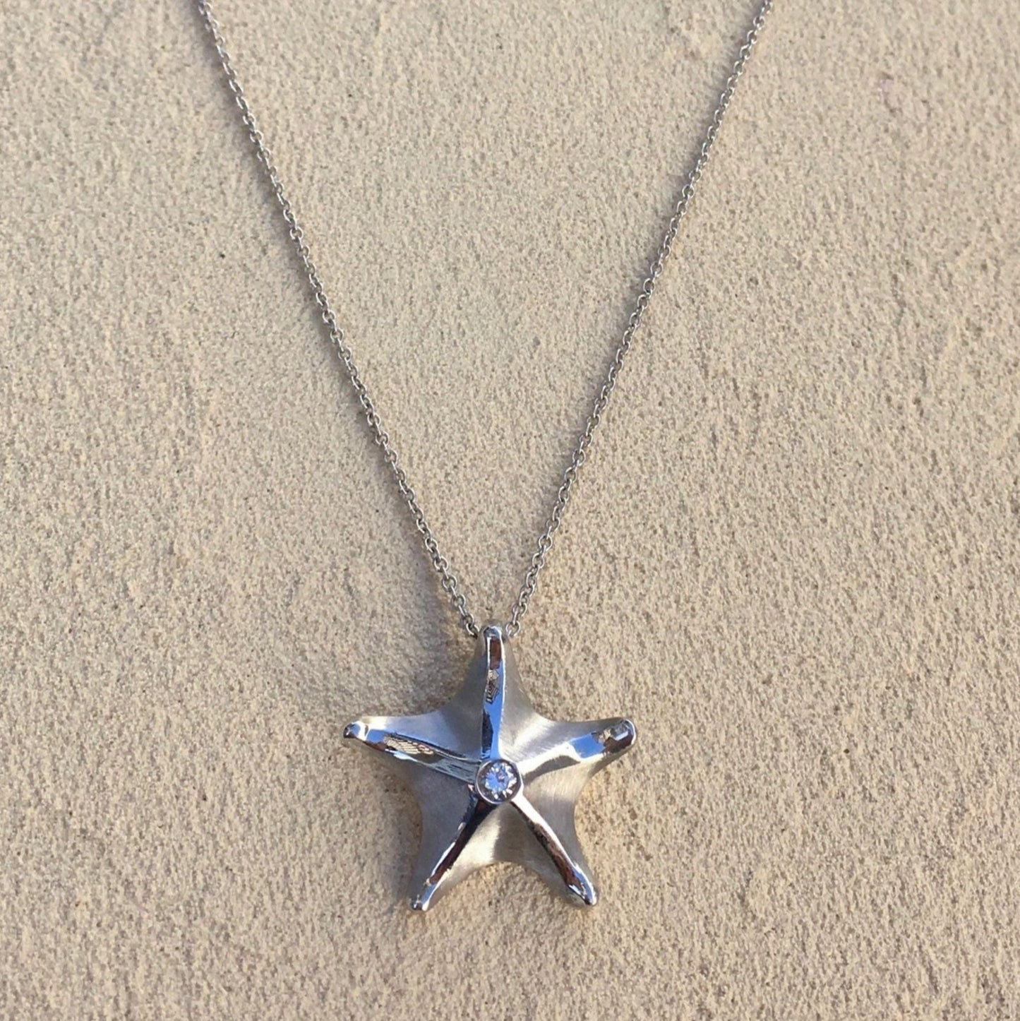 Sea Star Pendant With Diamond Michiko Consignment 14K White Gold : Small Sea Star with Chain (SET)