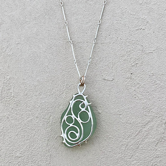 Seaweed Sea Glass Prong Sterling Necklace J. Anderson LTL Inventory