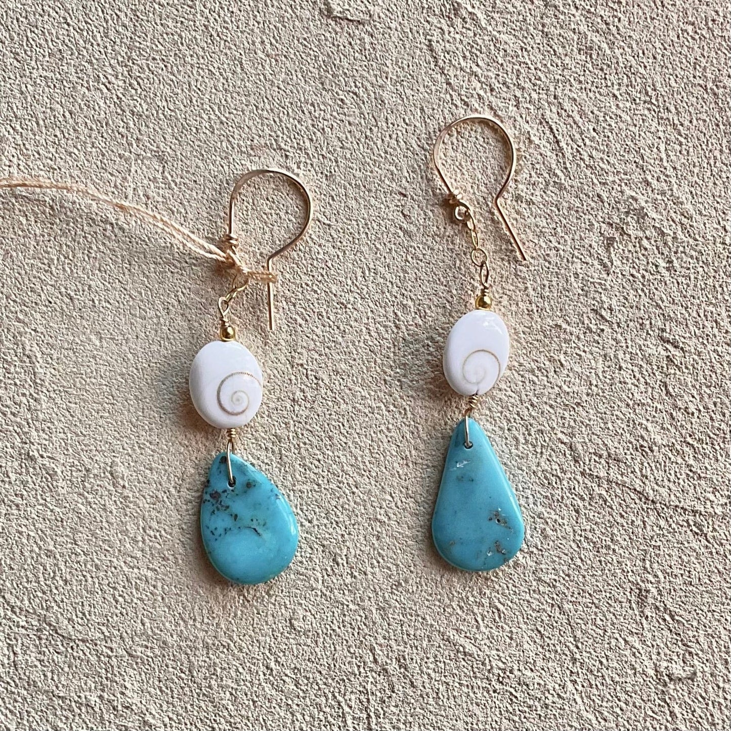 Shell of Shiva 14K GF Earrings Elise Peters Inventory 2.5" Turquoise and Shell of Shiva