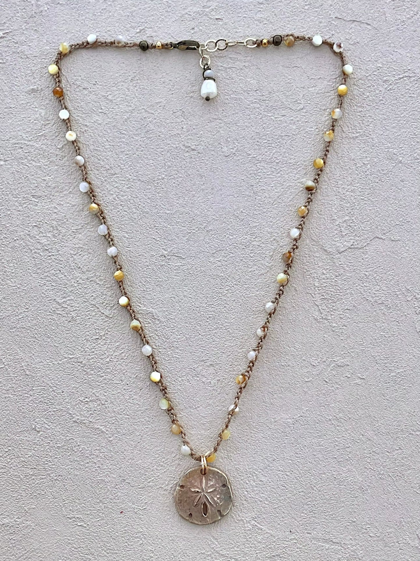 Short Semi-Precious Stone Necklaces- Bronze Pendants (Assortment) Heidi Duran Inventory Sand Dollar/Compass : Yellow Moonstone (18"/19")