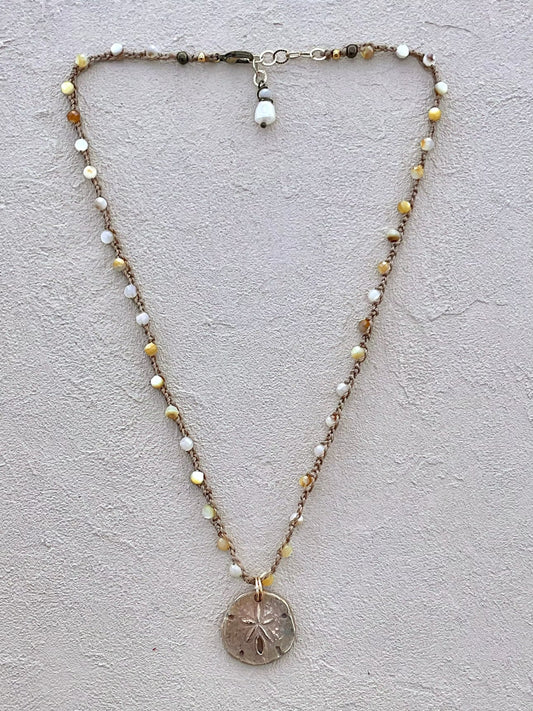 Short Semi-Precious Stone Necklaces- Bronze Pendants (Assortment) Heidi Duran Inventory Sand Dollar/Compass : Yellow Moonstone (18"/19")