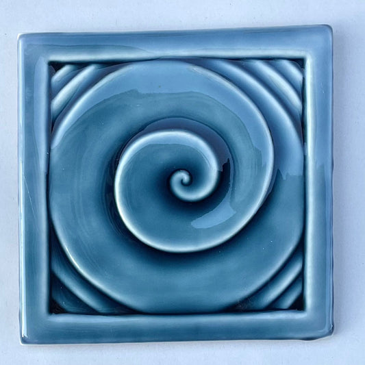 Single Swirl  Porcelain Square Tile 6x6 Lynne M. Inventory Blue Celadon