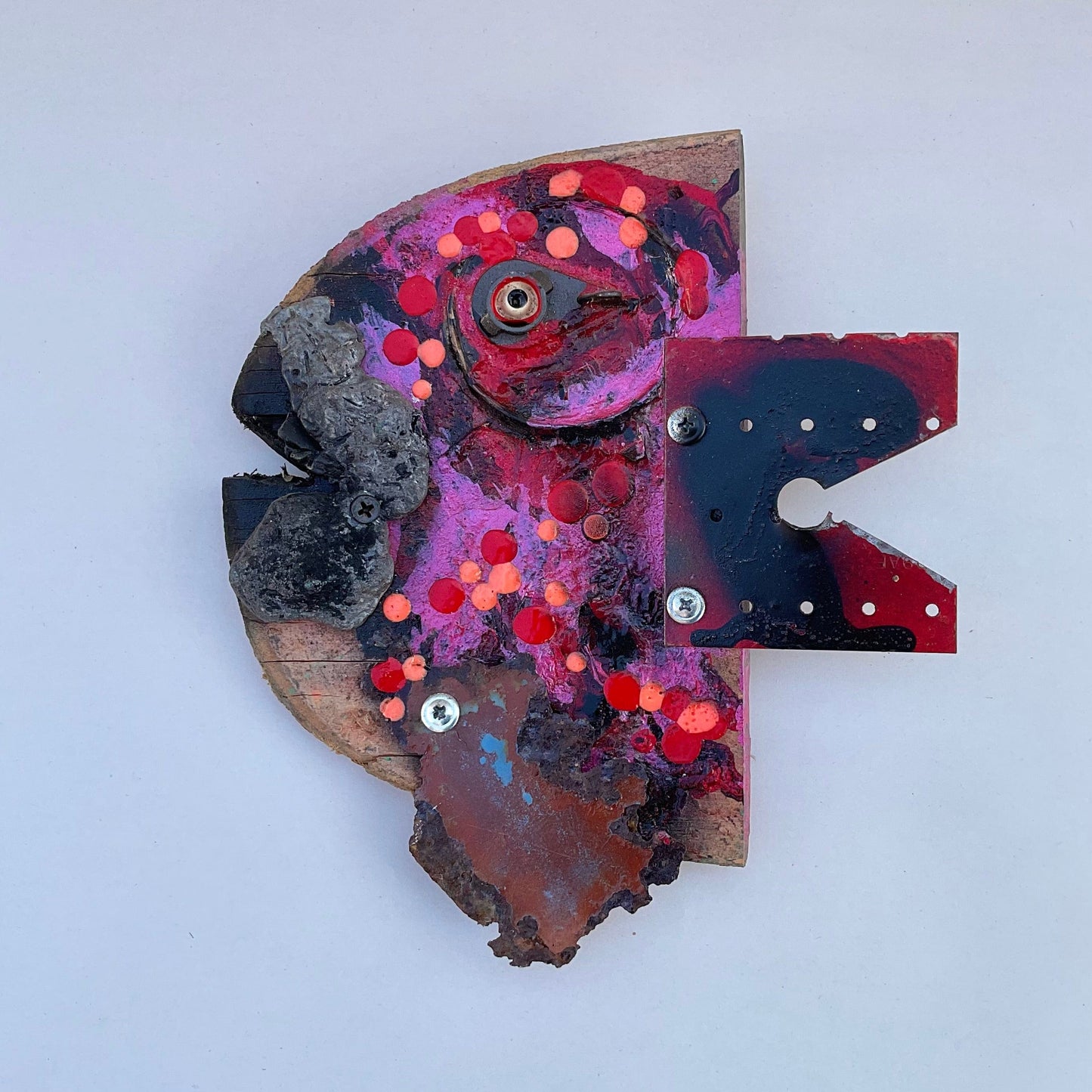 Skateboard Fish - Eco/Mixed Media Art Rodrigo Consignment Skateboard Fish Hot Pink : 10" x 9"
