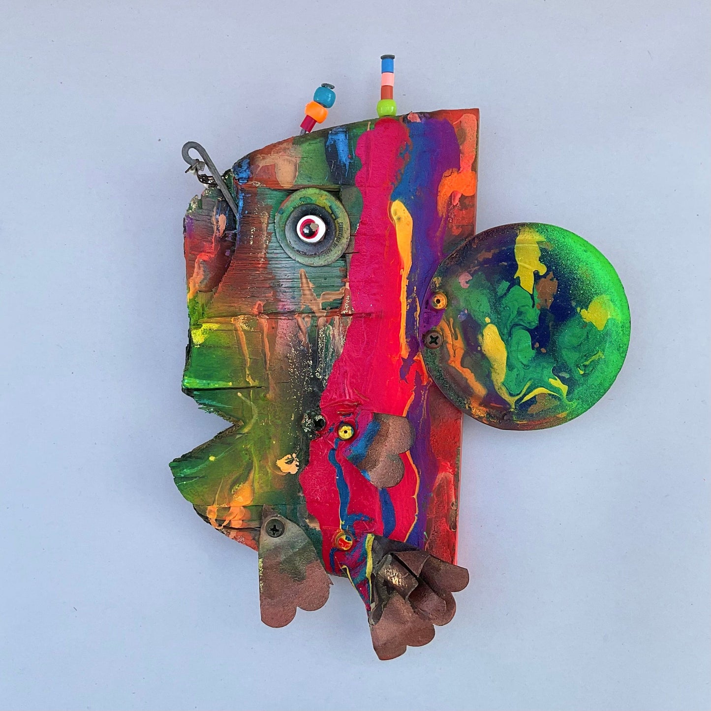 Skateboard Fish - Eco/Mixed Media Art Rodrigo Consignment Skateboard Fish "Rainbow" : 10" X 7" X 1"