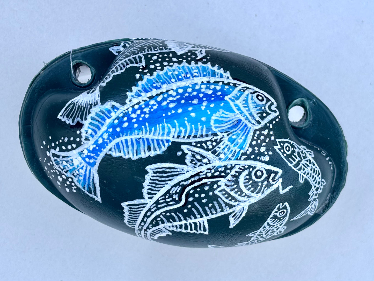 Small Buoys with Mermaids and Halibuts 5" Magdalena Consignment Oval Green Buoy