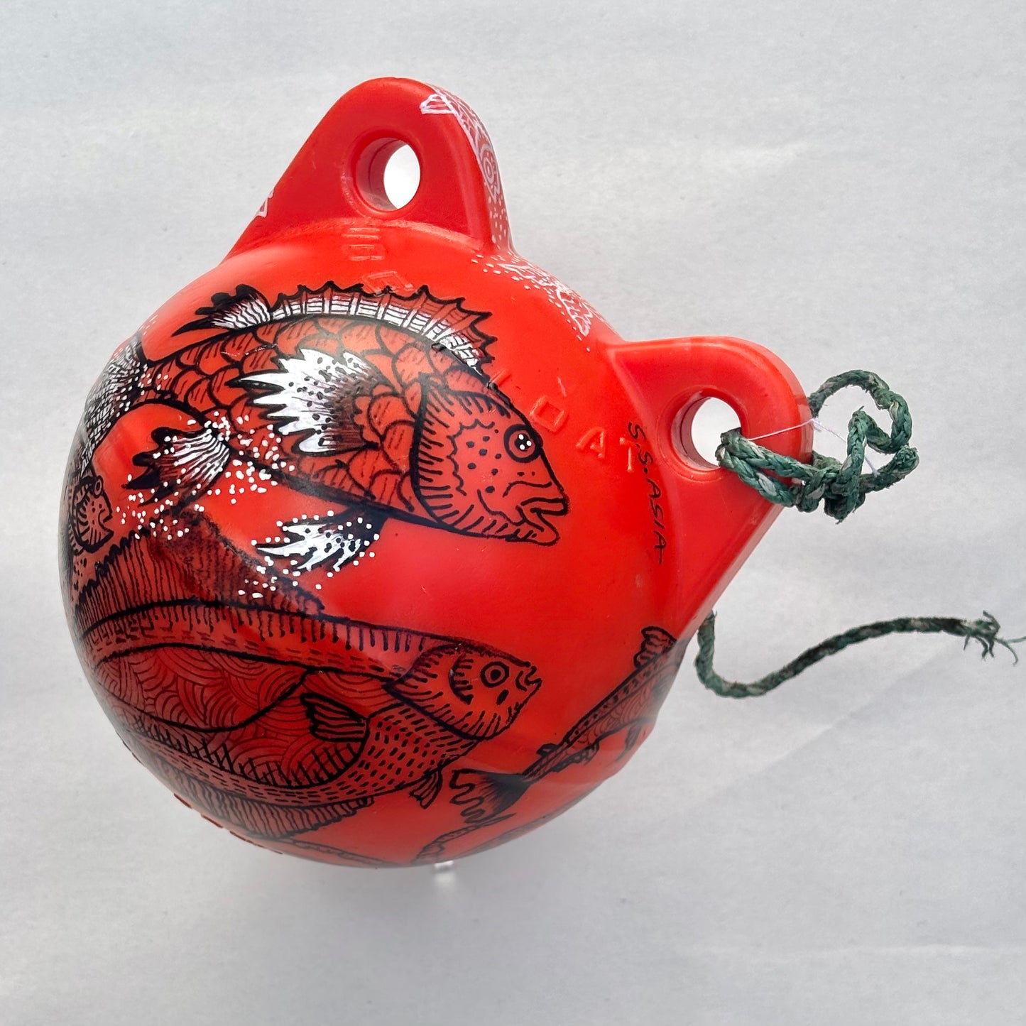Small Buoys with Mermaids and Halibuts 5" Magdalena Consignment Red-Orange Buoy Rockfish/Halibut