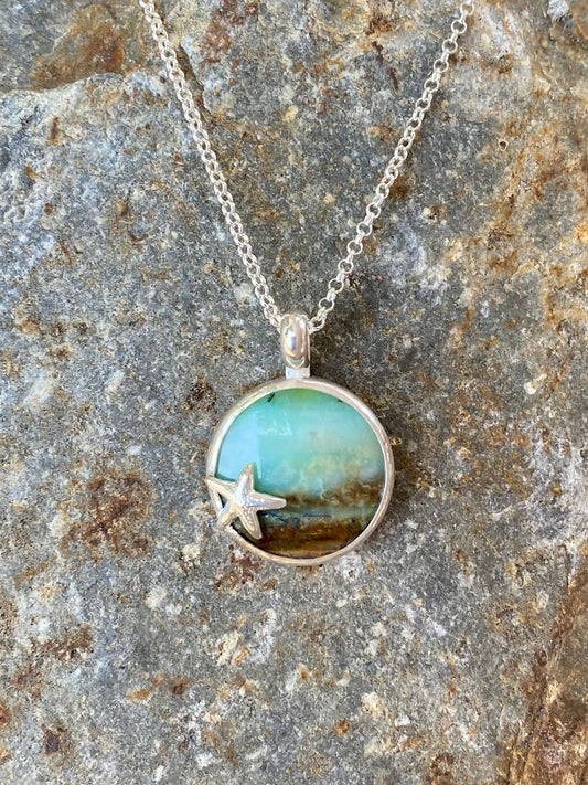 Small Opalized Wood Beach Scene - Sterling Silver Necklace Amy Jahn Consignment Dark Colored Stone