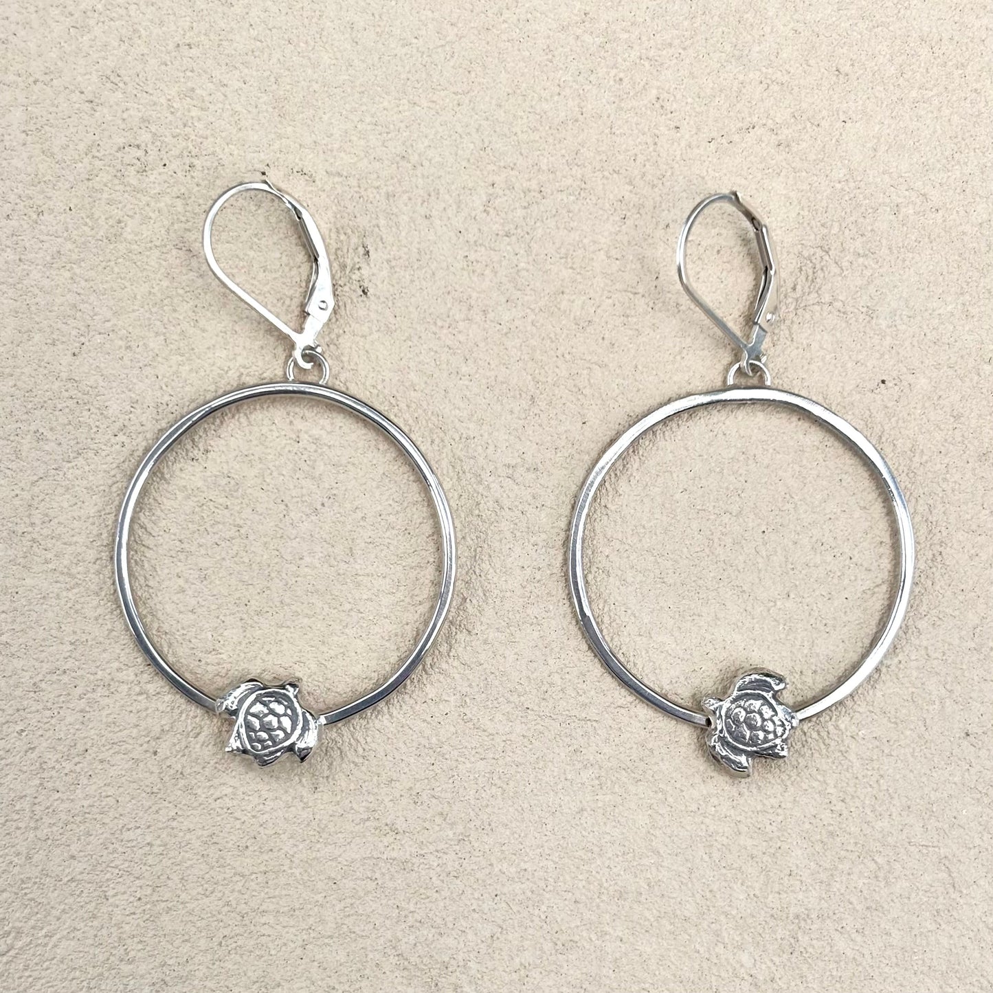 Sterling Hoop Earrings with Shark/Rays/Starfish Amy Jahn Consignment Sea Turtles (1 1/8")