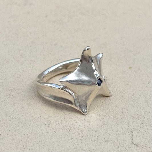 Sterling Sea Star Ring with Sapphire Michiko Inventory