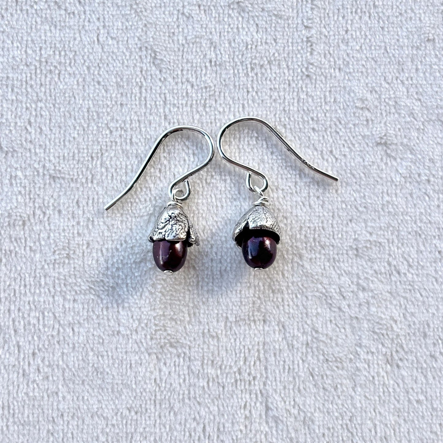 Sterling Silver Bell Earrings with Seed Pearls Michiko Consignment Dark Wine Pearls