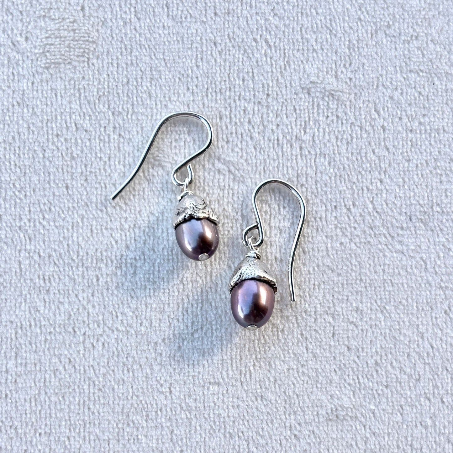 Sterling Silver Bell Earrings with Seed Pearls Michiko Consignment Purple Silver Pearls