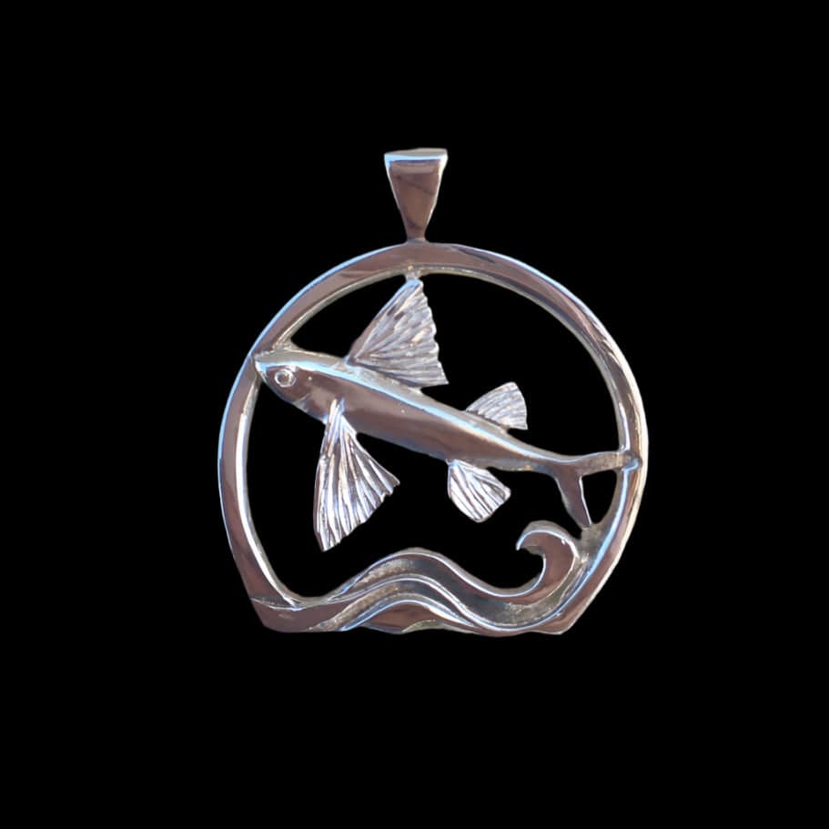 Sterling Silver Flying Fish Over Water Medallion Michiko Inventory