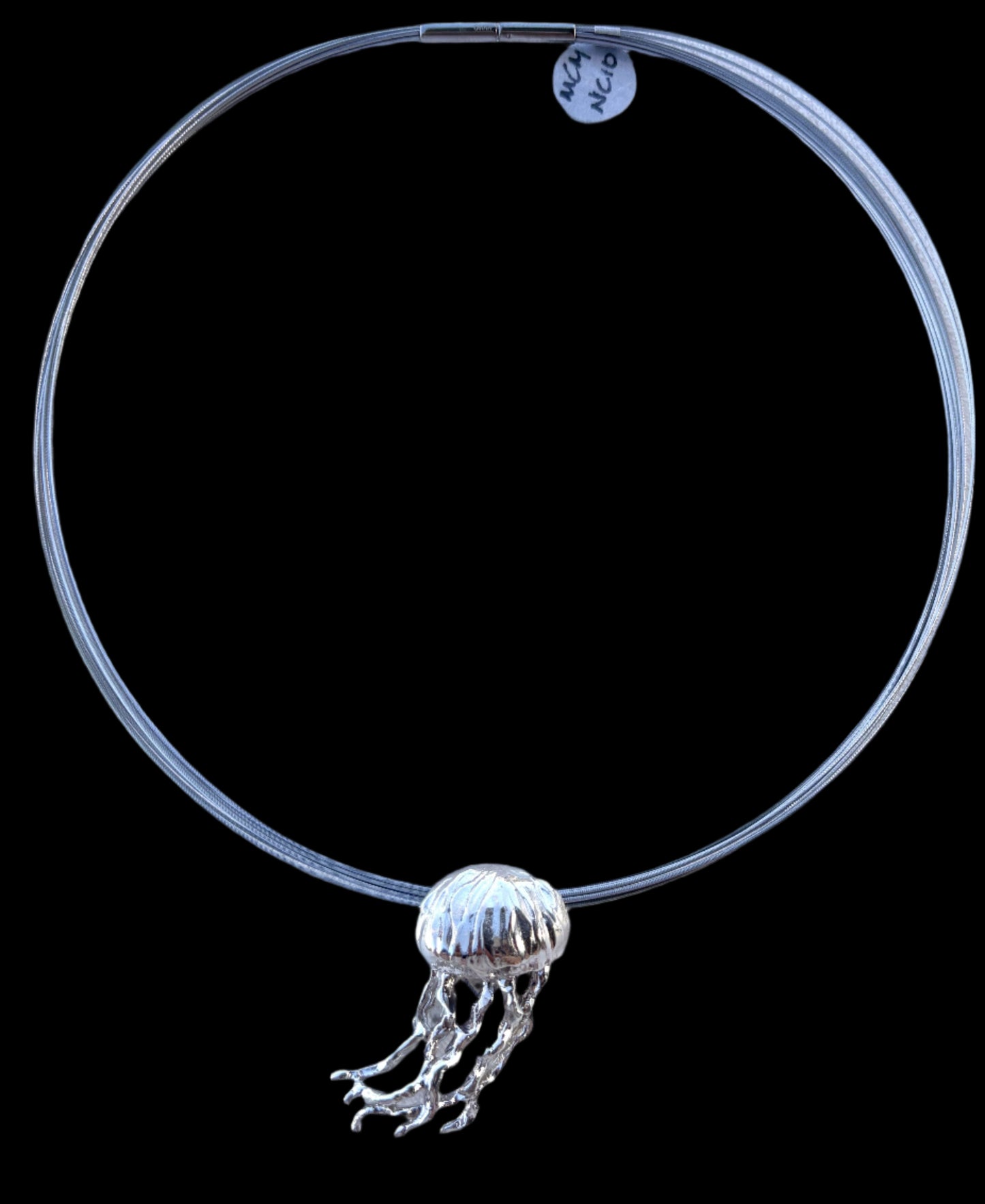 Sterling Silver Jellyfish Pendant Michiko Inventory Pendant+ Stainless Steel Wire Necklace