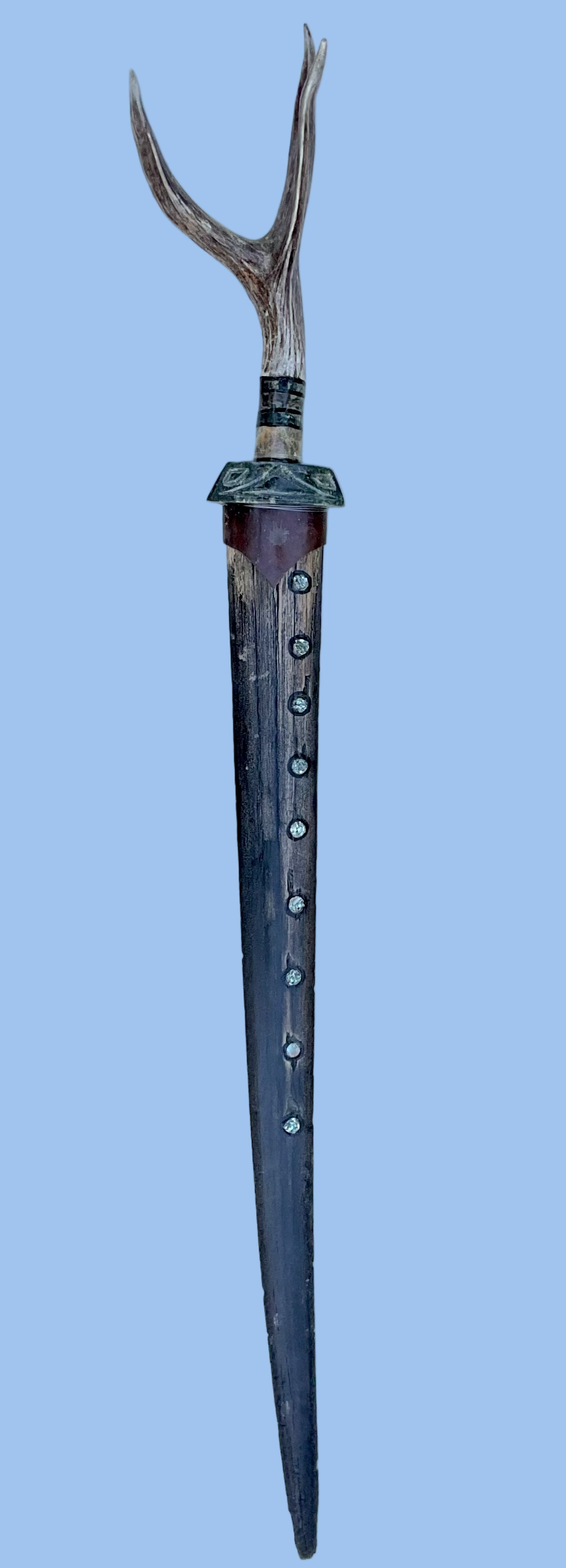 Swordfish Bill Sword - Wall Sculpture BUCK LOPEZ Consignment Deer Antler with circular Abalone : 44"