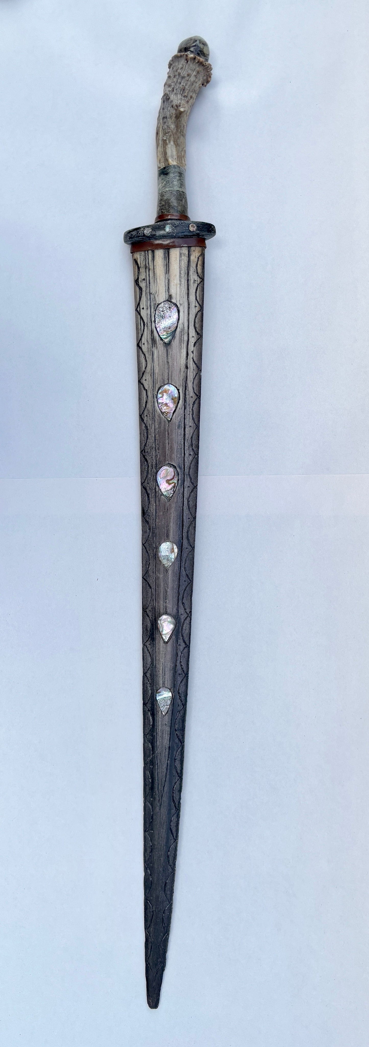 Swordfish Bill Sword - Wall Sculpture BUCK LOPEZ Consignment Tear Drop Abalone with Etched Scallop design: 40"