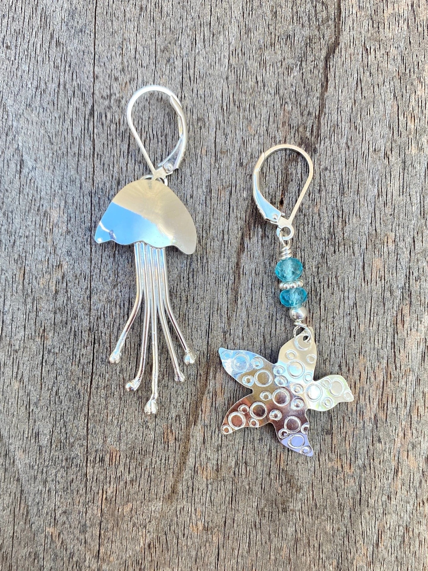 Unique Mismatched Jellyfish and Sea Star Earrings Amy Jahn Consignment Faceted Apatite