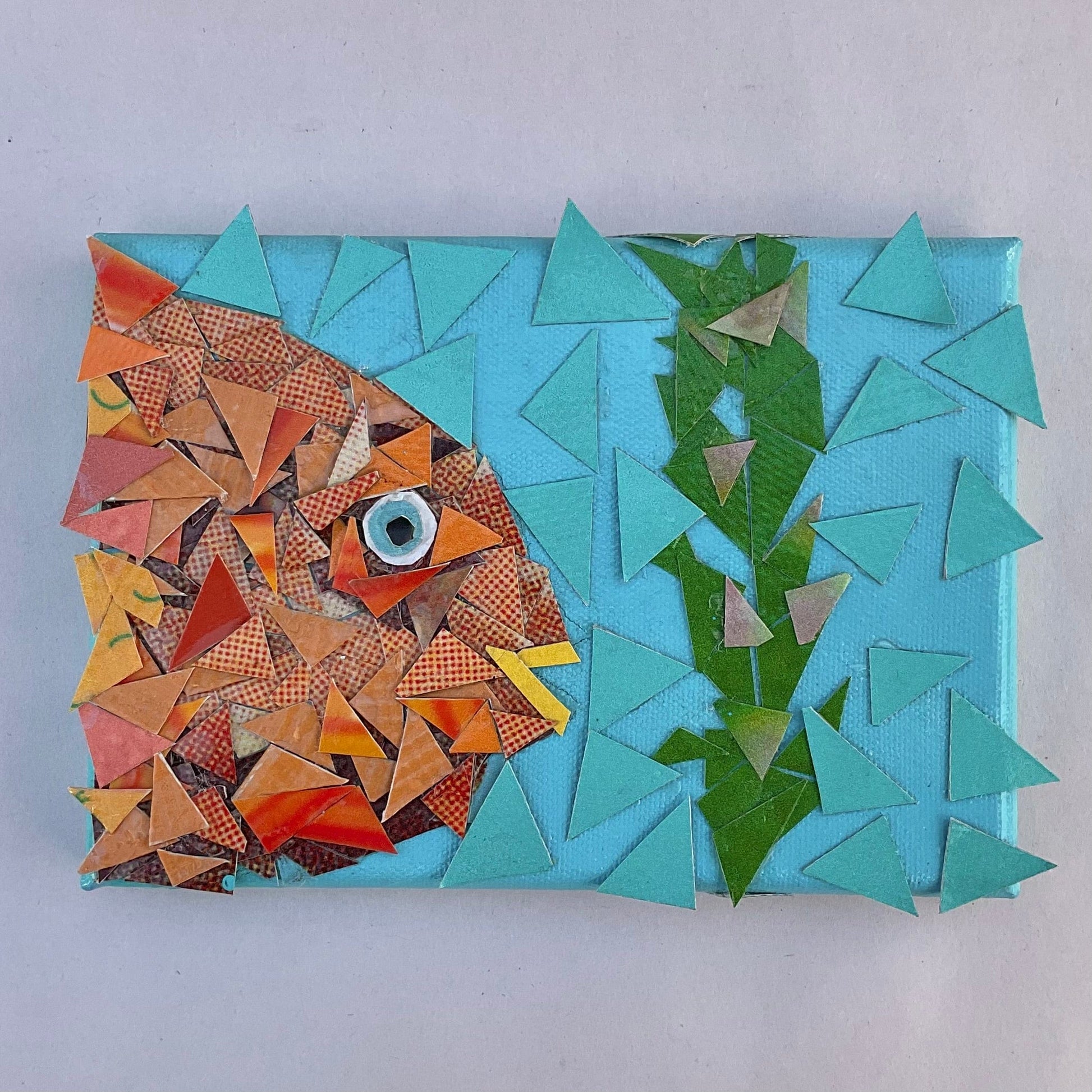 Vinyl Garibaldi Collage - Upcycled from Catalina Banners K Hawthorne Consignment 5" X 7" - Aqua Blue