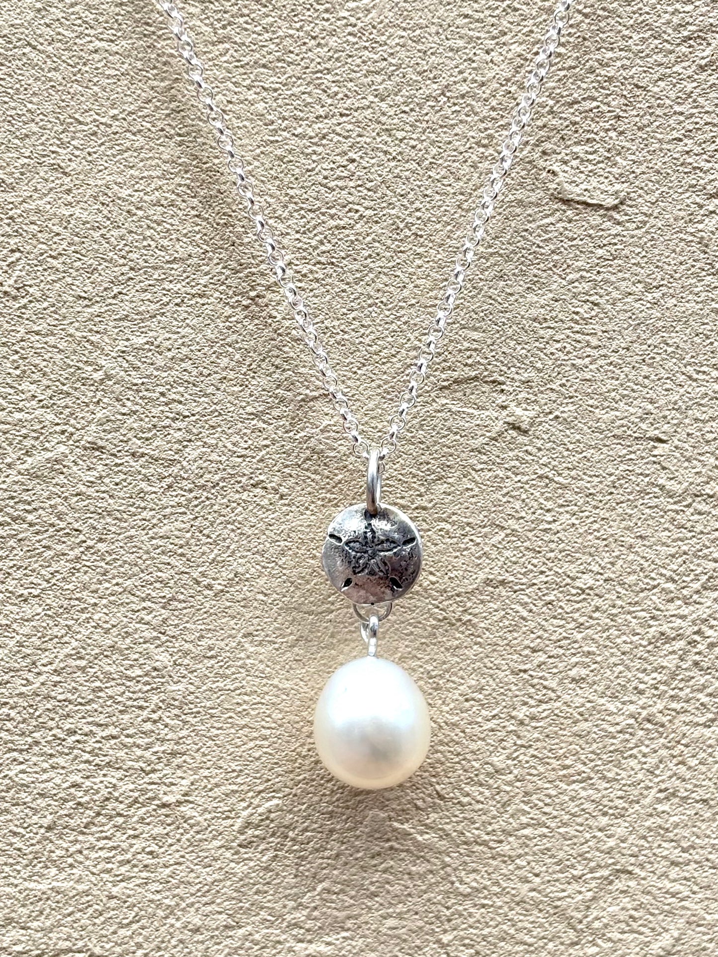 White South Sea Pearl with Sterling Charm Necklace Amy Jahn Consignment Sand Dollar