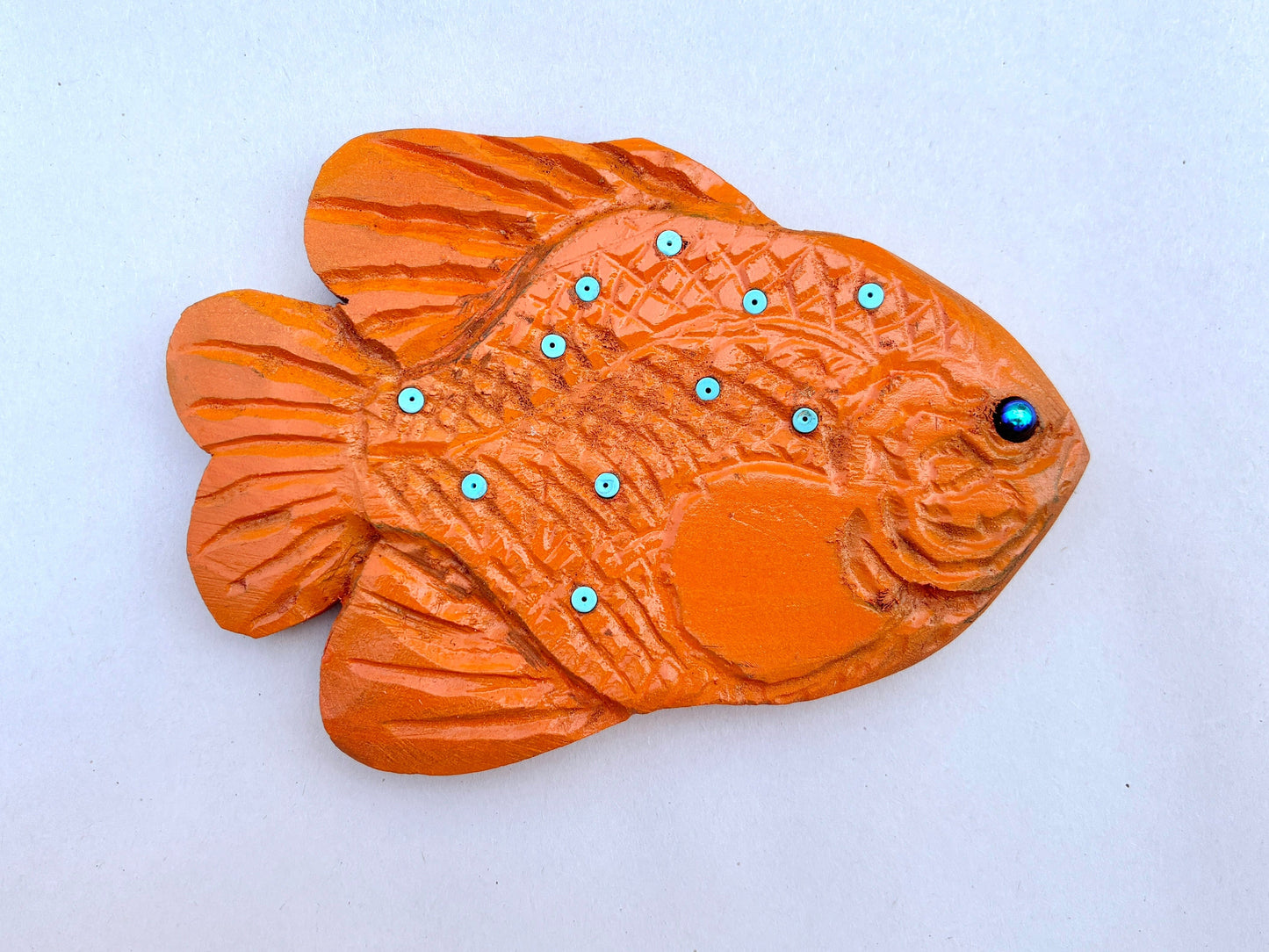 Wooden Carved Garibaldi Fish Daniel Floyd Inventory MEDIUM : 6.5" X 4.5" Facing Right