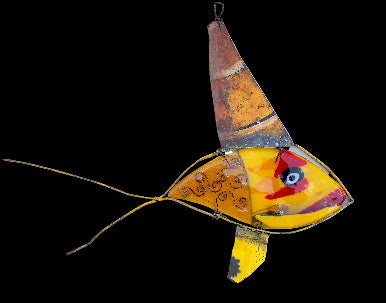 "Yellow Fin Fish" with Swirly Wire Fused Glass Sculpture Wired Glass Inventory