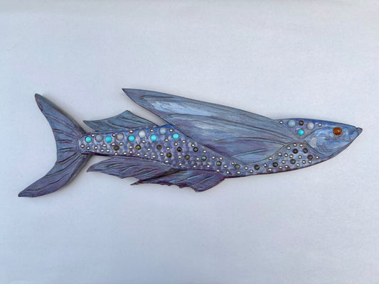 1-Sided Beaded Wooden Fish Daniel Floyd Consignment Flying Fish (R) : 17.5 x 5.5