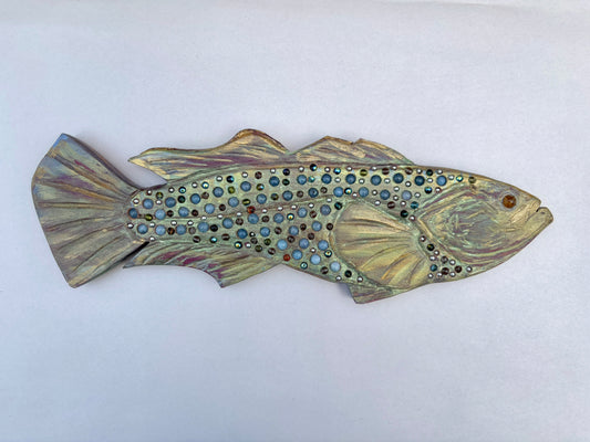 1-Sided Beaded Wooden Fish Daniel Floyd Consignment Ling Cod (R) : 18.5 x 5.5