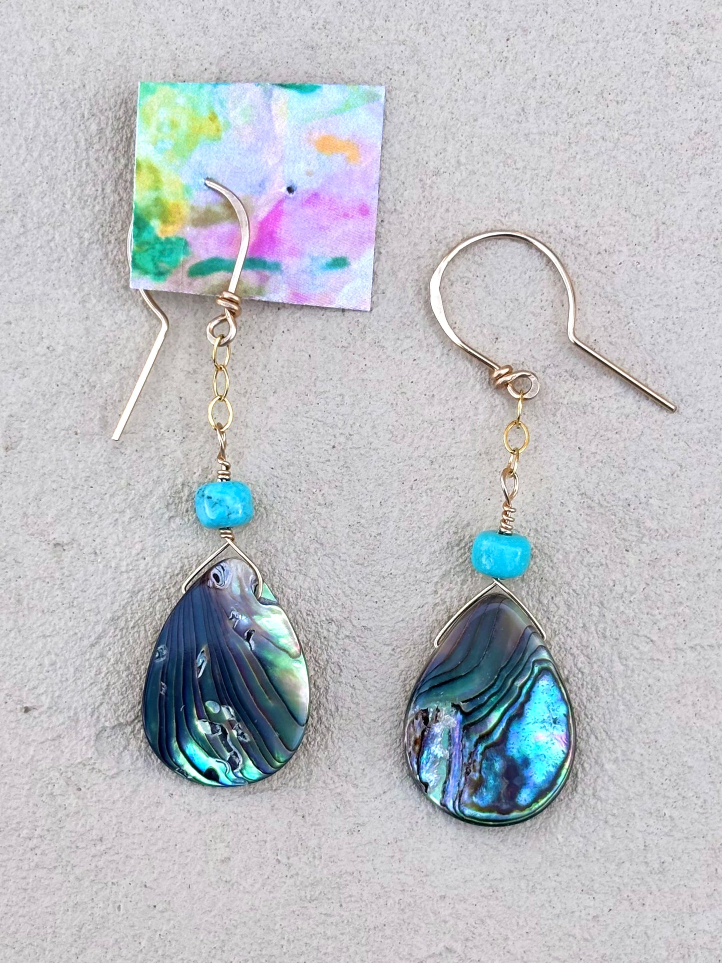 14K GF Abalone Shell Earrings Elise Peters Inventory Turquoise and Teardrop Abalone