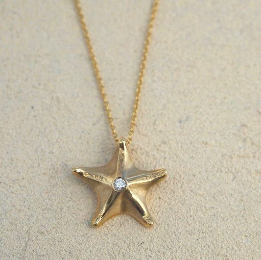 14K Gold Sea Star Pendants with Diamonds Michiko Inventory 14K Yellow Gold : Small Sea Star with Chain (SET)