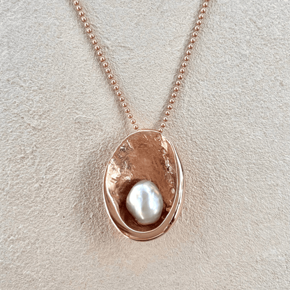 14K Rose Gold Abalone Shell with Rare Green Abalone Pearl Necklace Michiko Inventory