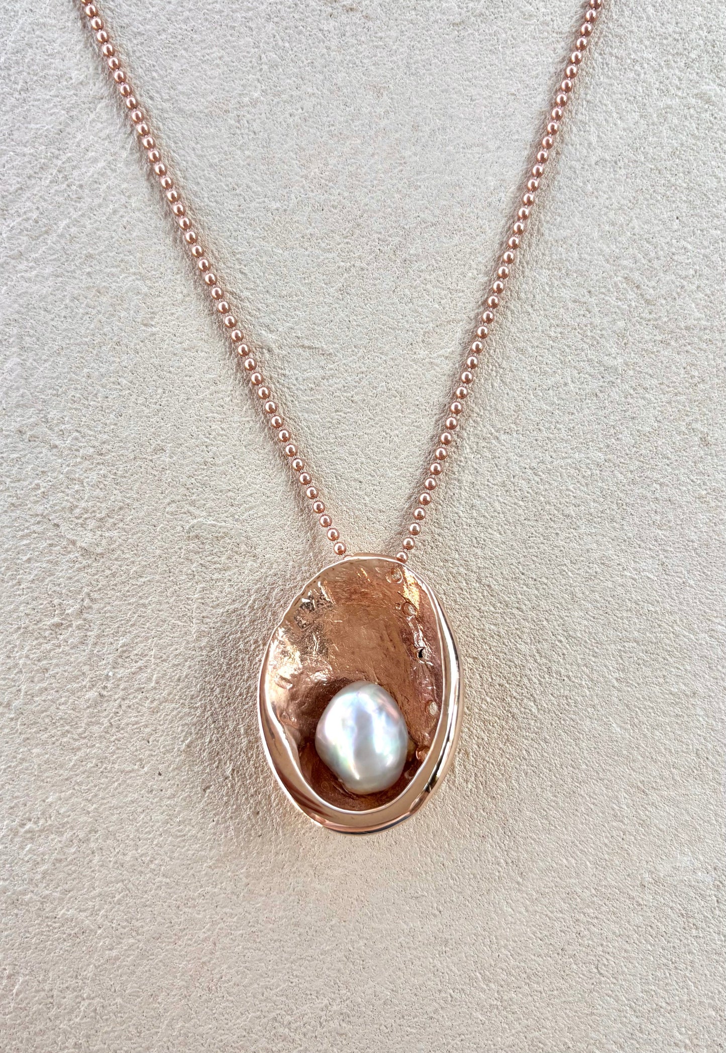 14K Rose Gold Abalone Shell with Rare Green Abalone Pearl Necklace Michiko Inventory