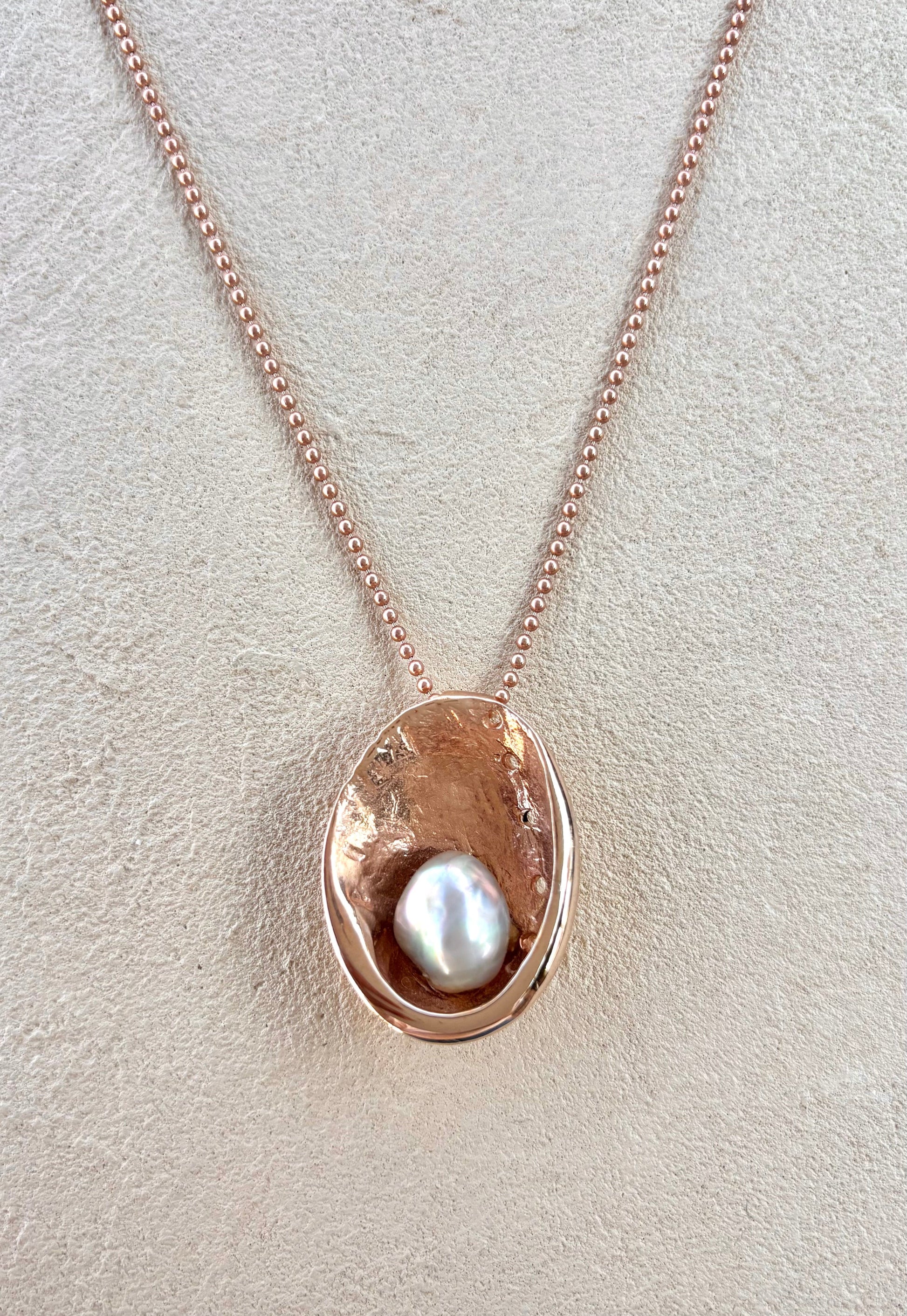 14K Rose Gold Abalone Shell with Rare Green Abalone Pearl Necklace Michiko Inventory