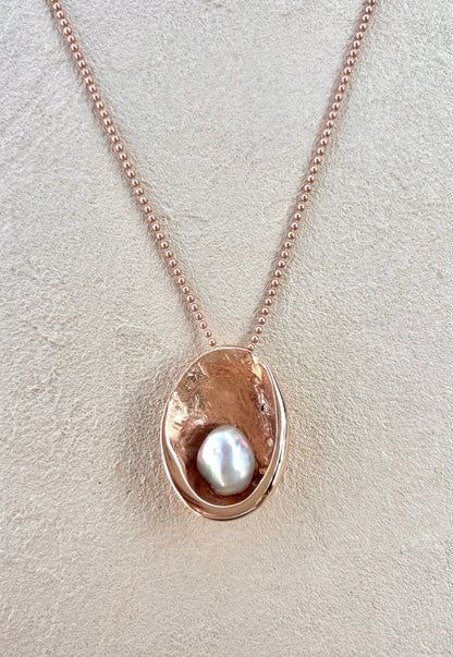 14K Rose Gold Abalone Shell with Rare Green Abalone Pearl Necklace Michiko Inventory