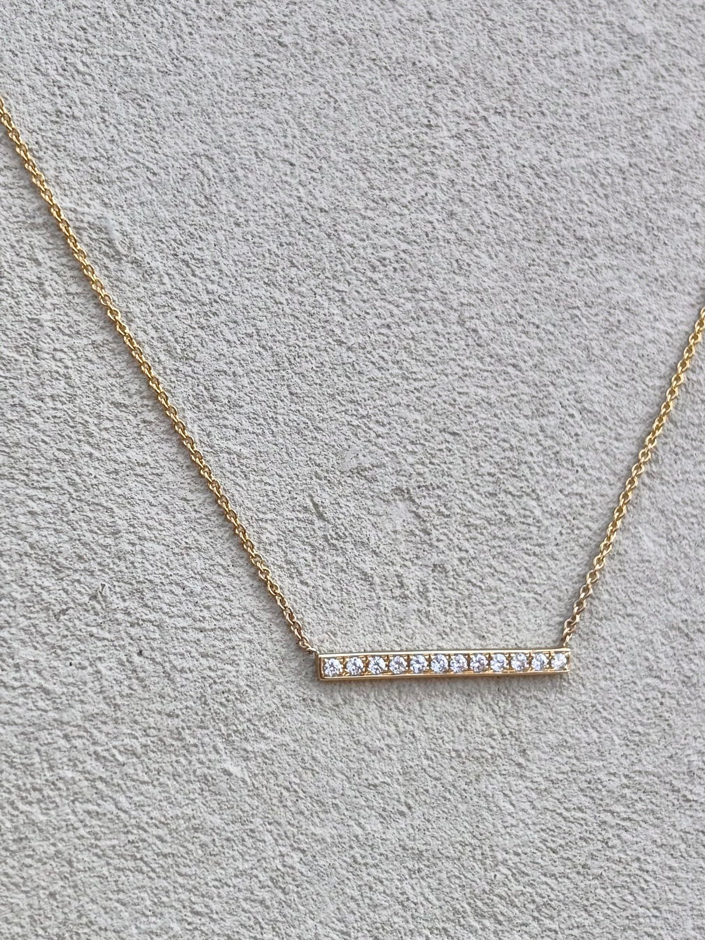 14K Yellow Gold 20mm Bar Necklace with Diamonds Michiko Consignment
