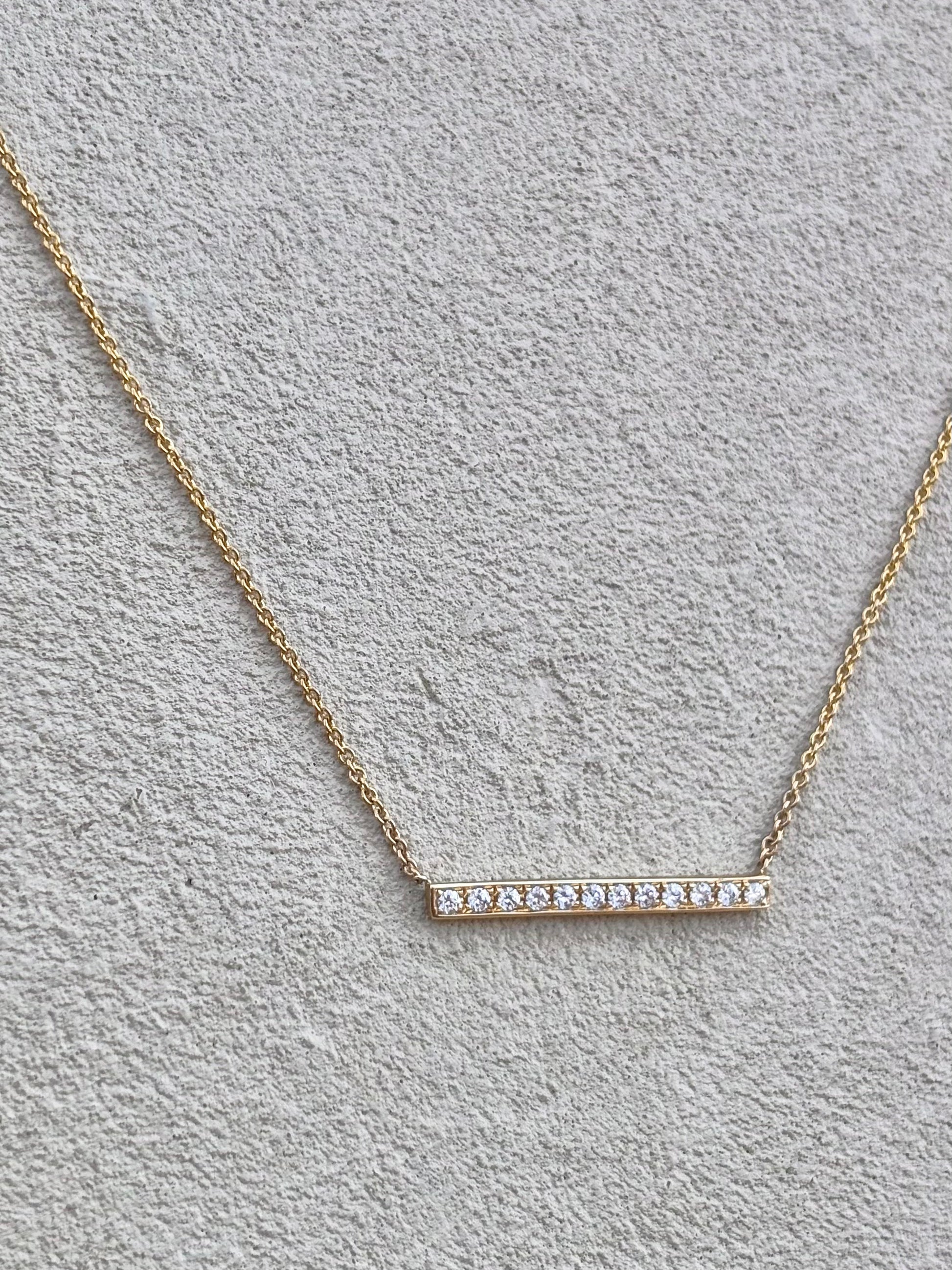 14K Yellow Gold 20mm Bar Necklace with Diamonds Michiko Consignment