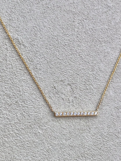 14K Yellow Gold 20mm Bar Necklace with Diamonds Michiko Consignment