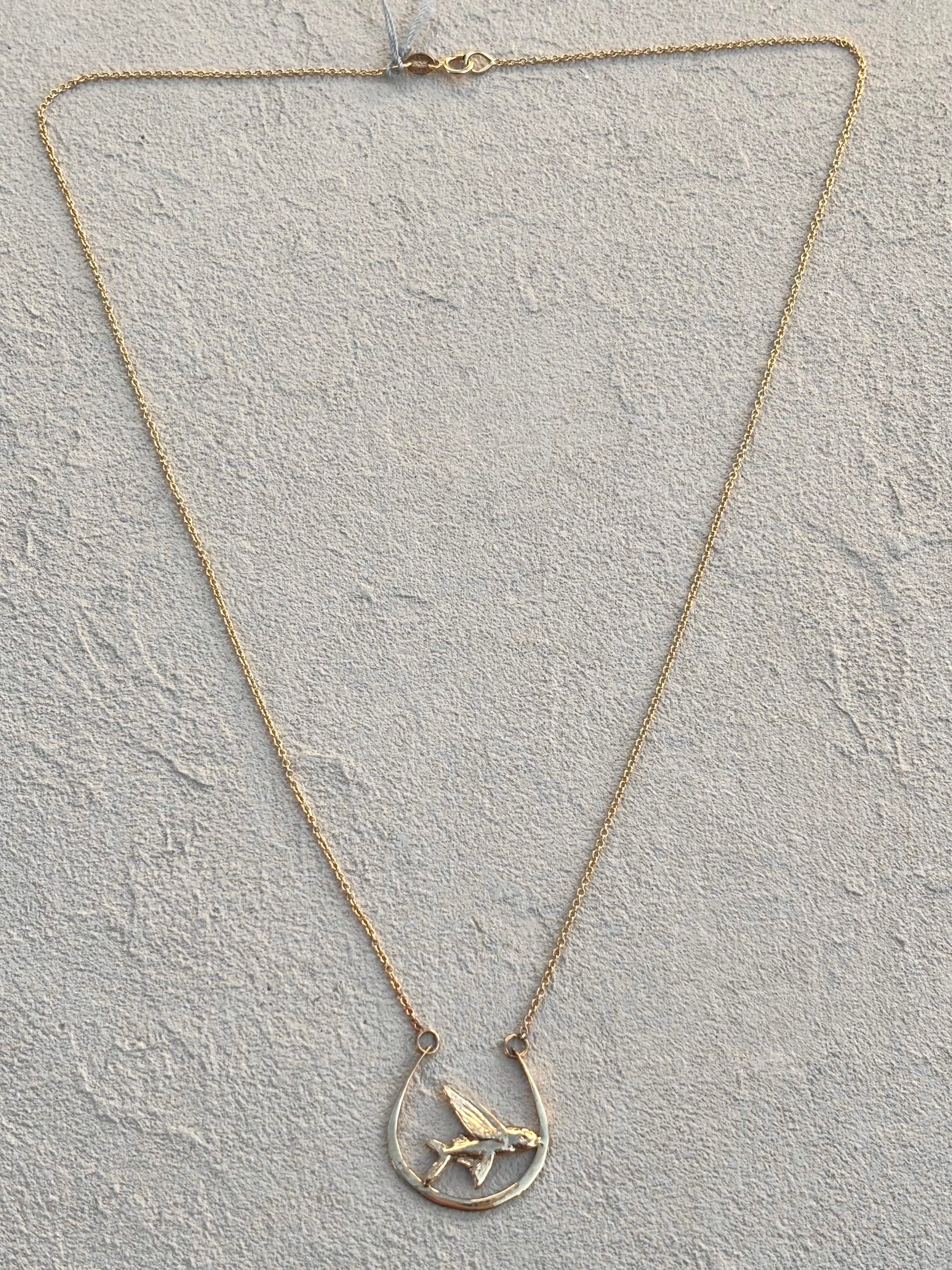 14K Yellow Gold Flying Fish Half Circle Necklace Michiko Inventory