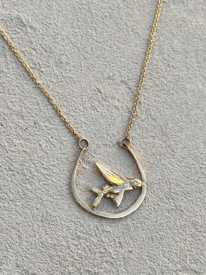 14K Yellow Gold Flying Fish Half Circle Necklace Michiko Inventory
